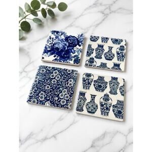 Blue & White Chinoiserie Coaster | Ginger Jar Floral Grandmillennial Coaster Set